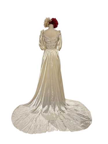 1940s Ivory Satin Wedding Gown with Lace Details