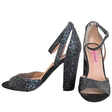 BETSEY JOHNSON Glissten Black Glitter Heels Peep … - image 1