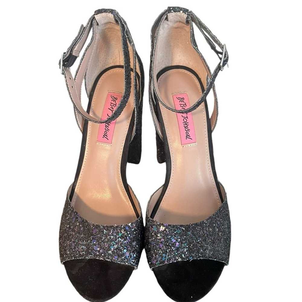 BETSEY JOHNSON Glissten Black Glitter Heels Peep … - image 2