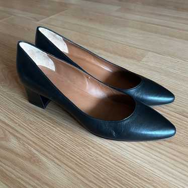 Aquatalia Pasha Black Leather Block Heels Pumps 10