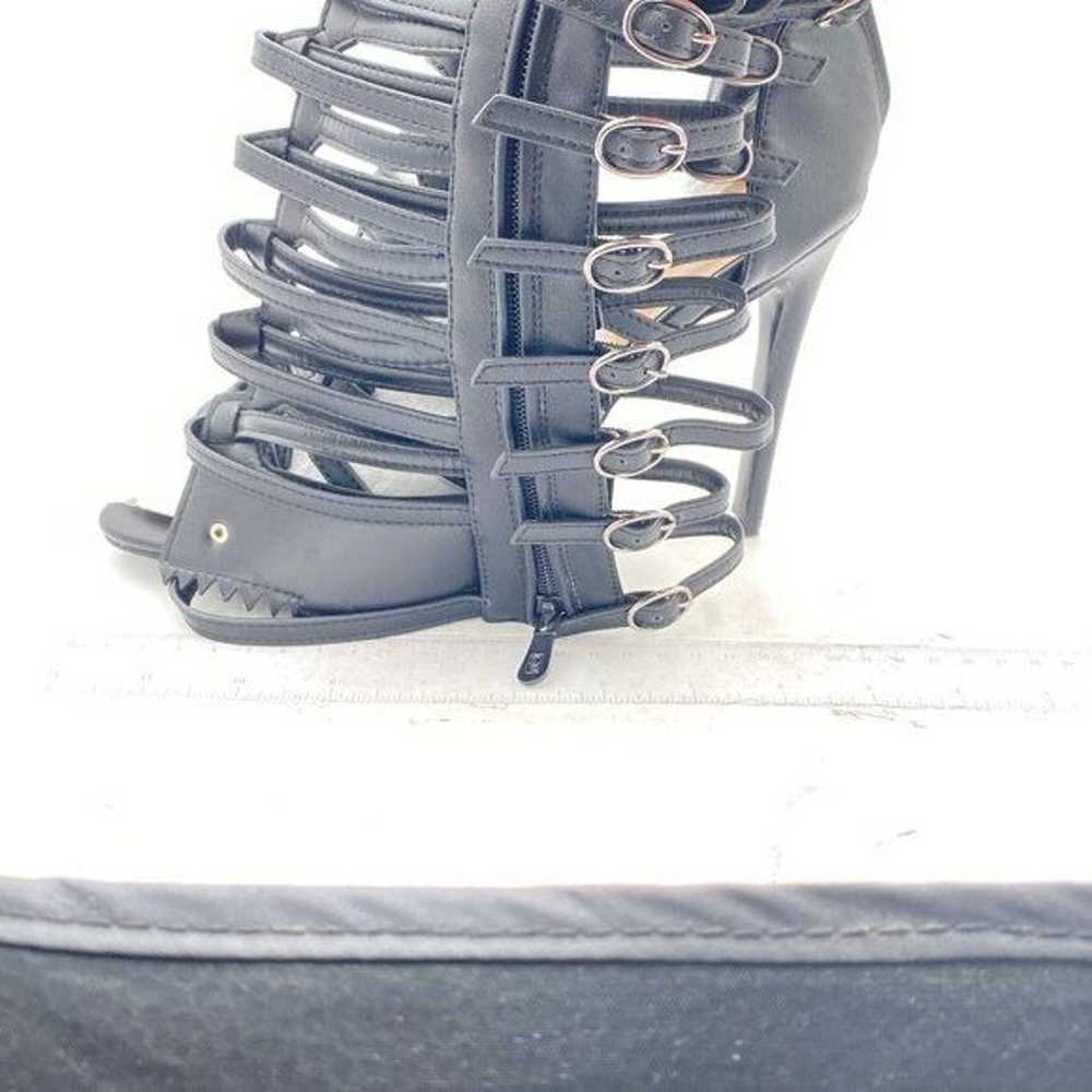 FSJ Black Hollow Out Stiletto Heels Strappy Knee … - image 2