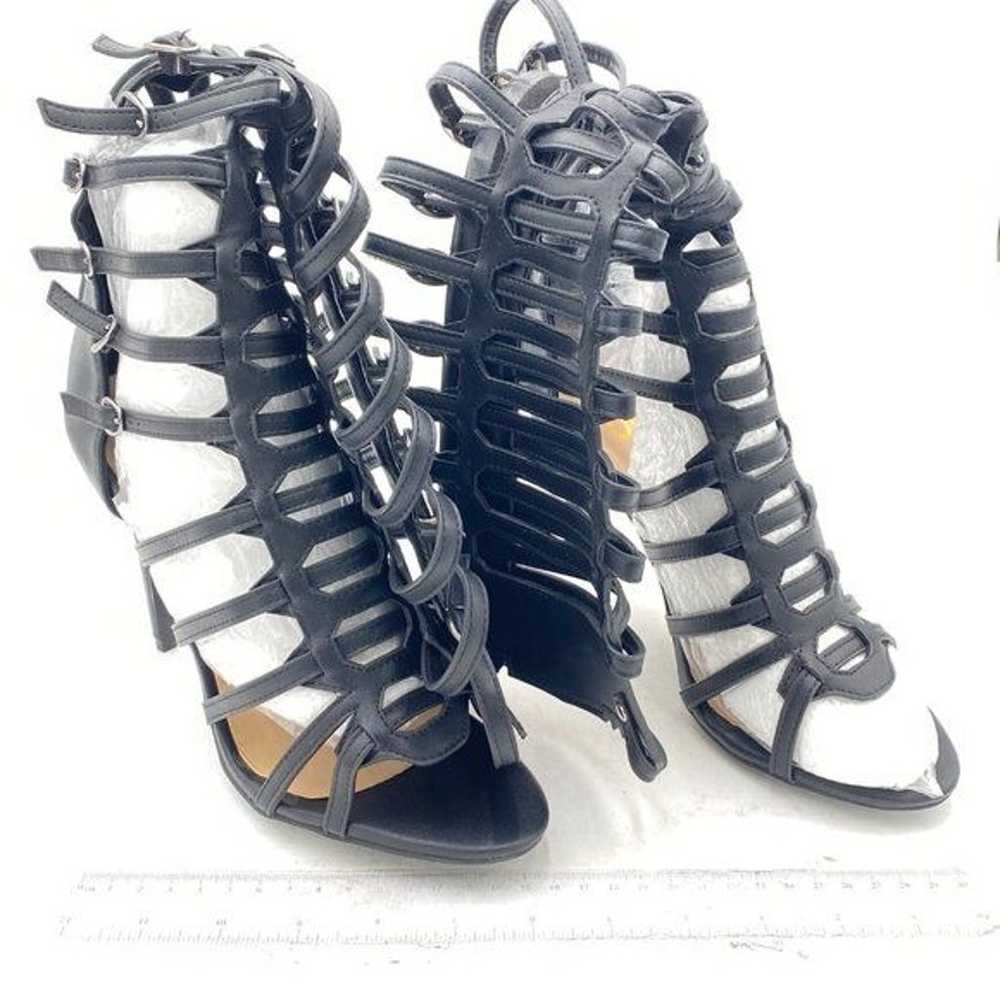 FSJ Black Hollow Out Stiletto Heels Strappy Knee … - image 4