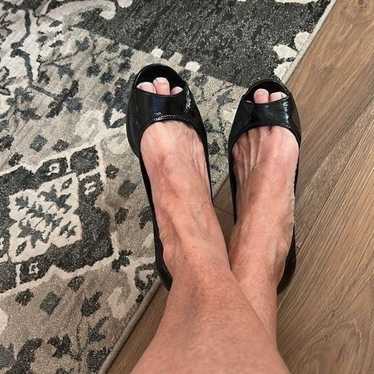 Cole Haan Black Patent Peep Toe Wedges