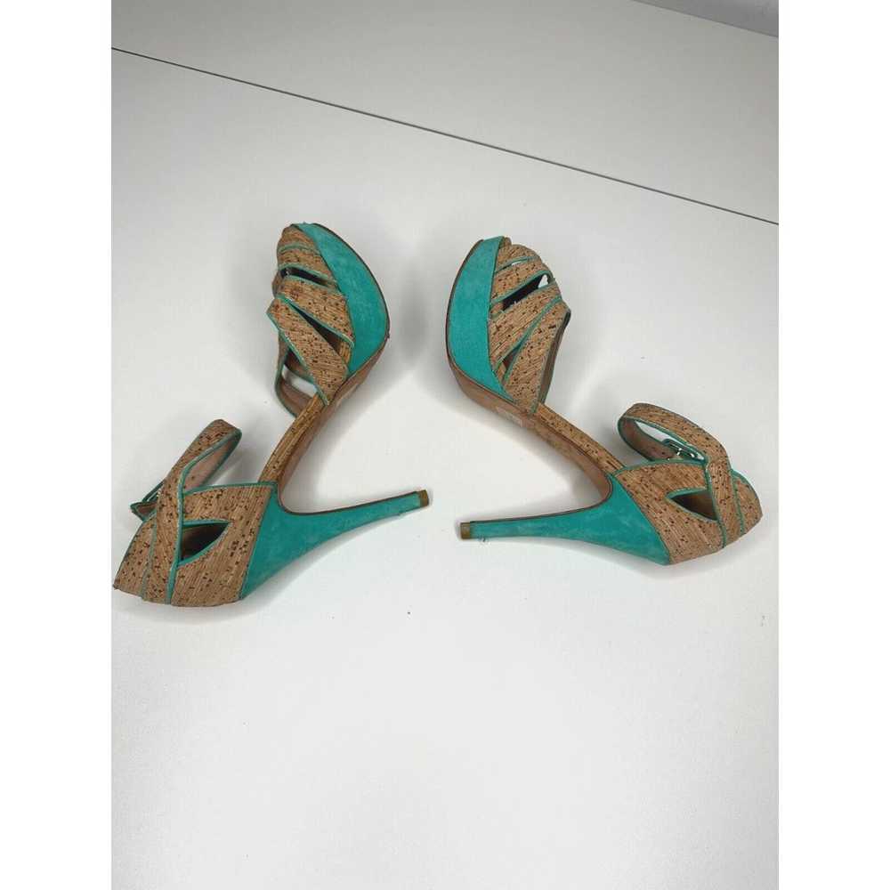 Aldo Platform Turquoise Suede & Tan Cork Stiletto… - image 10