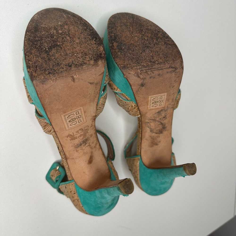 Aldo Platform Turquoise Suede & Tan Cork Stiletto… - image 11