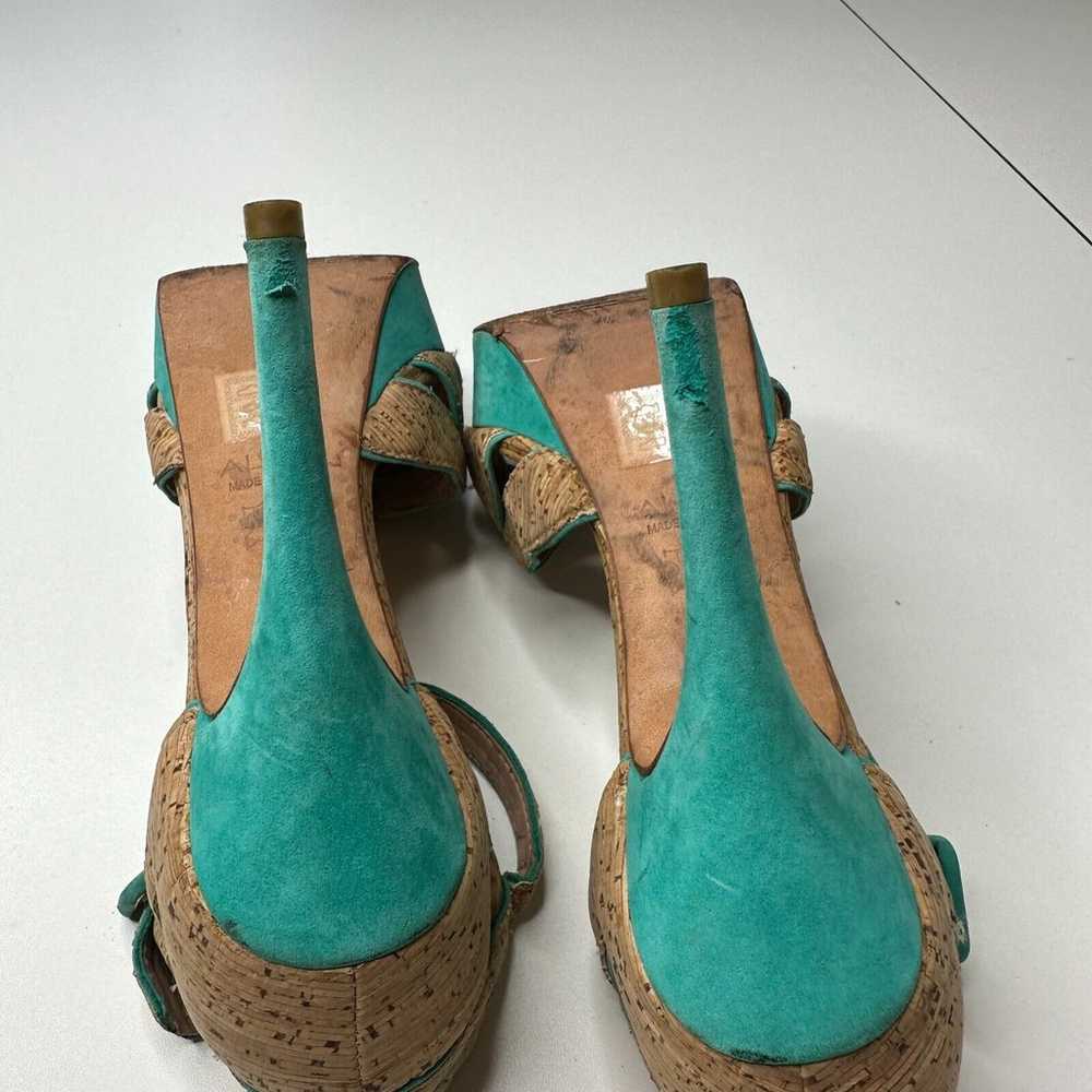 Aldo Platform Turquoise Suede & Tan Cork Stiletto… - image 12