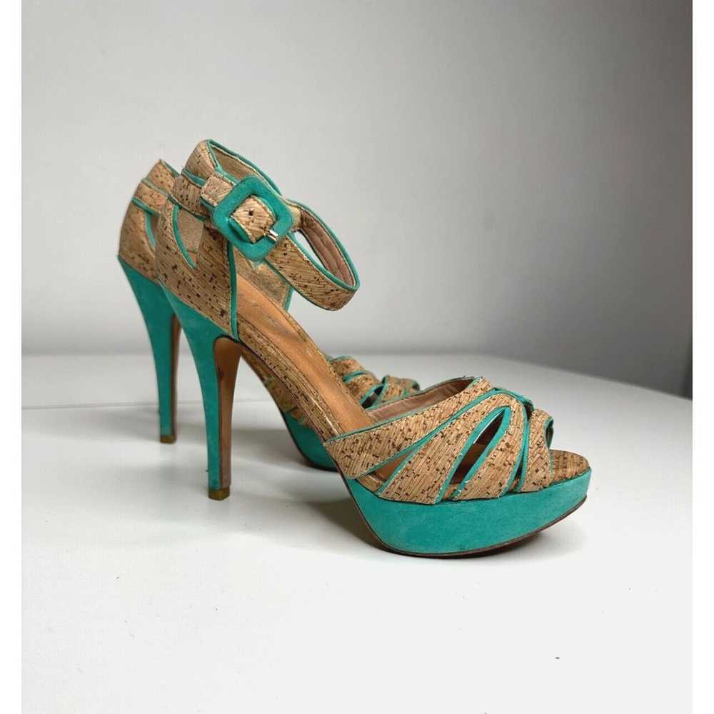 Aldo Platform Turquoise Suede & Tan Cork Stiletto… - image 1