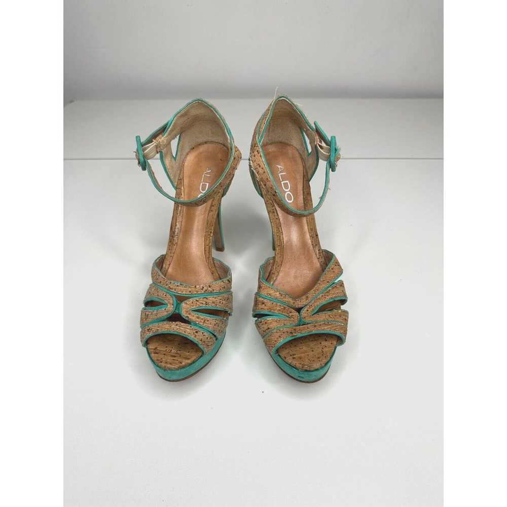 Aldo Platform Turquoise Suede & Tan Cork Stiletto… - image 2