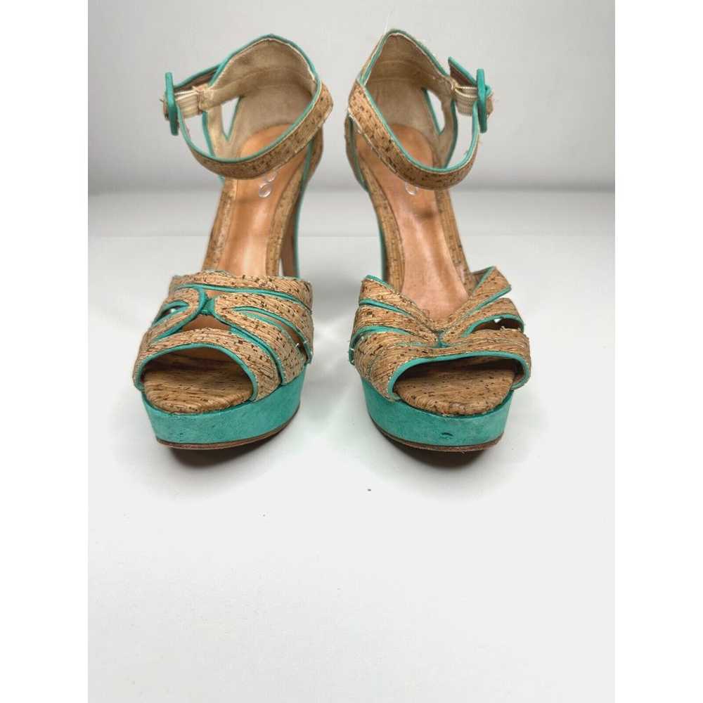 Aldo Platform Turquoise Suede & Tan Cork Stiletto… - image 3