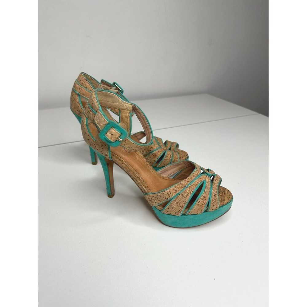 Aldo Platform Turquoise Suede & Tan Cork Stiletto… - image 4