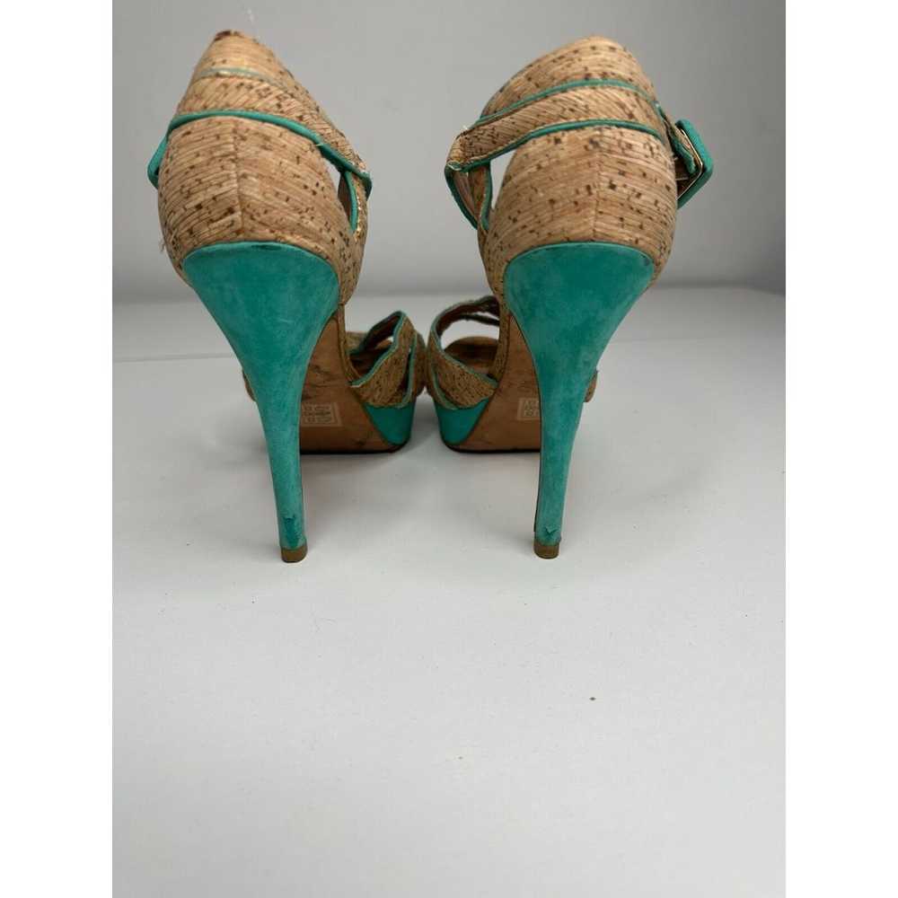 Aldo Platform Turquoise Suede & Tan Cork Stiletto… - image 5