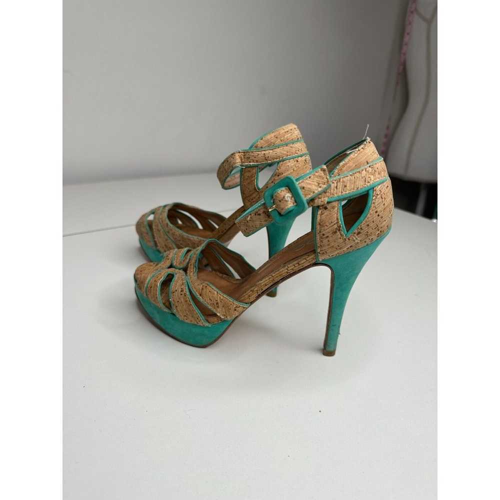 Aldo Platform Turquoise Suede & Tan Cork Stiletto… - image 6