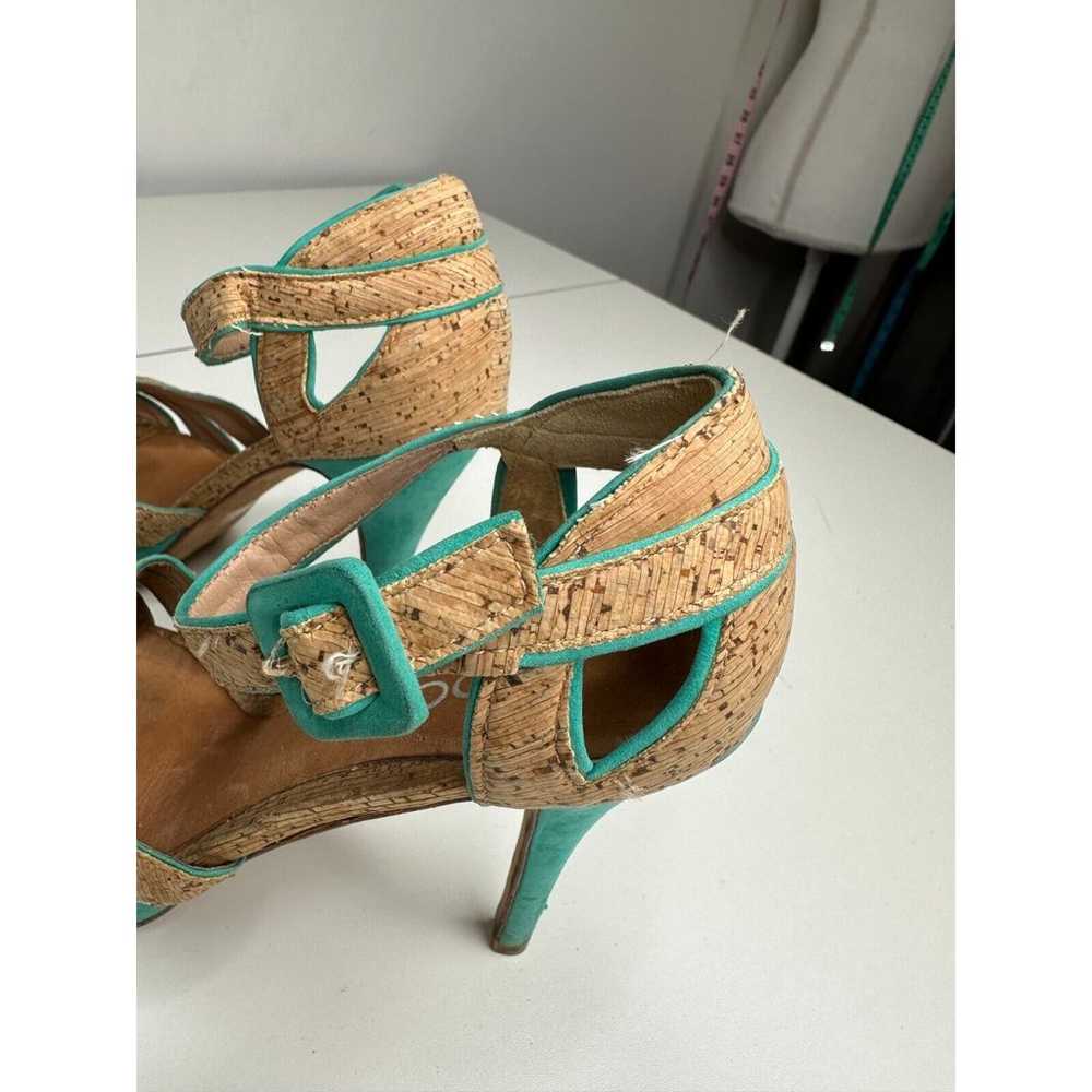 Aldo Platform Turquoise Suede & Tan Cork Stiletto… - image 7