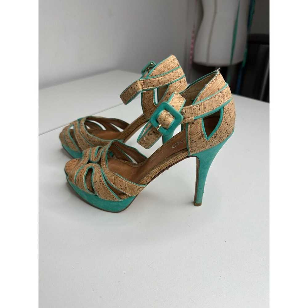 Aldo Platform Turquoise Suede & Tan Cork Stiletto… - image 8