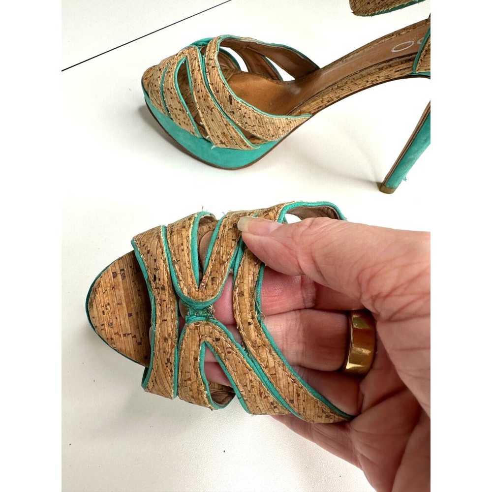 Aldo Platform Turquoise Suede & Tan Cork Stiletto… - image 9