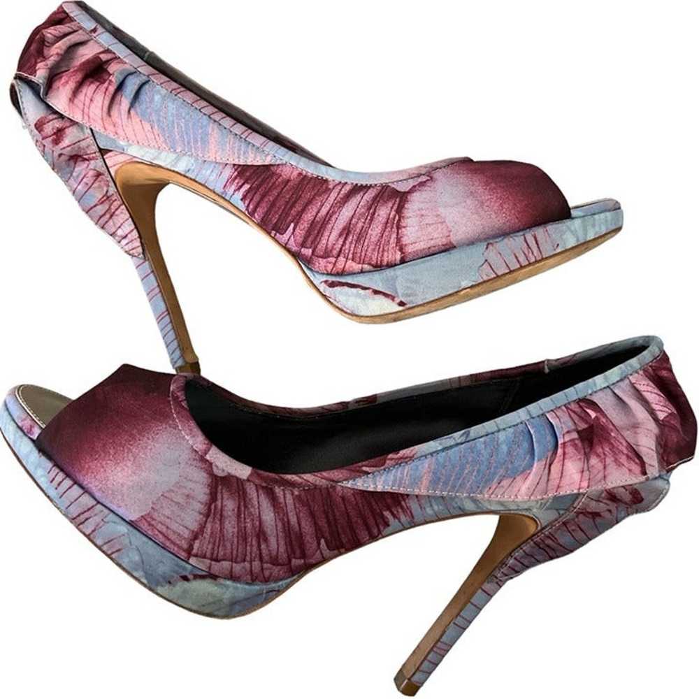 KAREN MILLEN SILK FABRIC RUFFLED PLATFORMS HEELS … - image 2