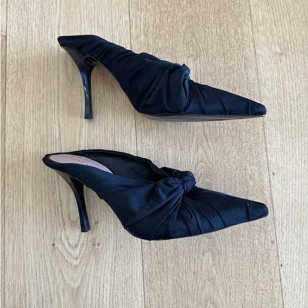 Zara - Pointed Toe Ruched Knot Mule Heels in Black - image 2