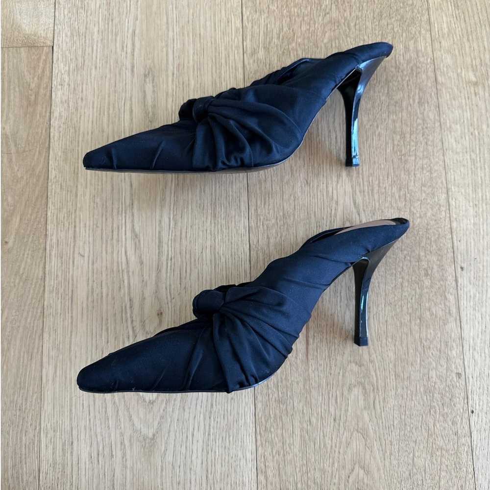 Zara - Pointed Toe Ruched Knot Mule Heels in Black - image 3