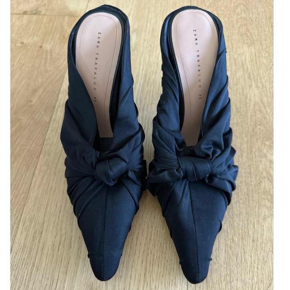 Zara - Pointed Toe Ruched Knot Mule Heels in Black - image 4