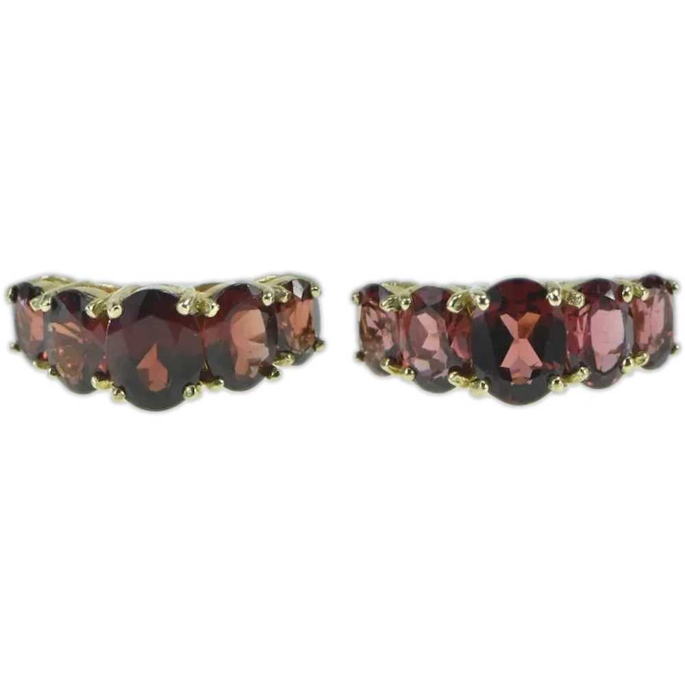 10K Oval Vintage Garnet Semi Hoop Statement Earri… - image 1