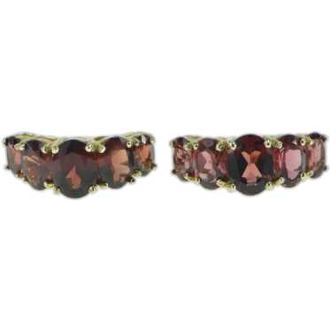 10K Oval Vintage Garnet Semi Hoop Statement Earri… - image 1