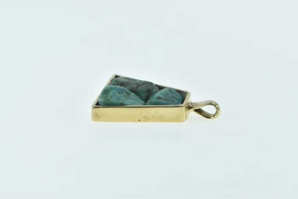 14K Raw Turquoise Inlay Squared Statement Pendant… - image 3