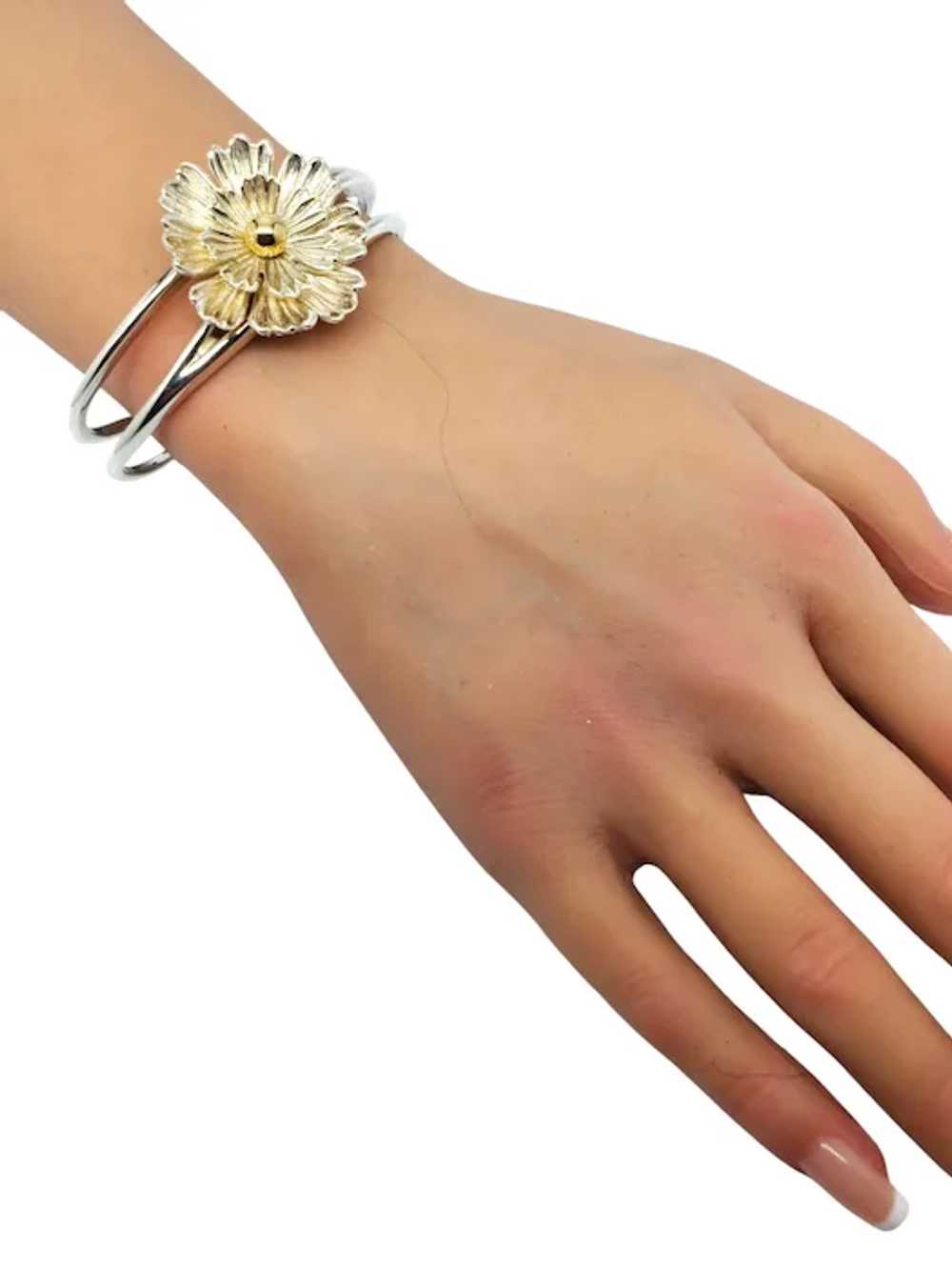 Joseph Esposito Sterling Silver Flower Cuff Brace… - image 7