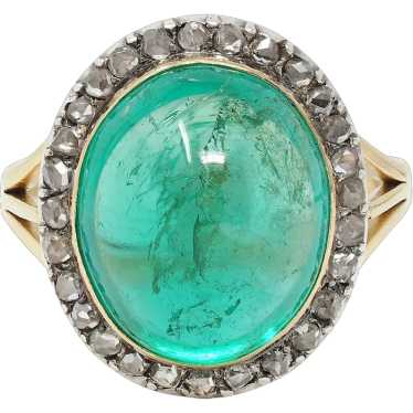 Victorian Colombian Emerald Cabochon Diamond Silve