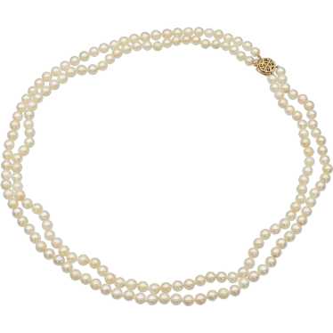 Vintage 14K Yellow Gold Pearl Beaded Double Strand