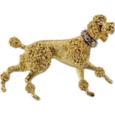 Vintage 18K Yellow Gold Diamond French Poodle Bro… - image 1