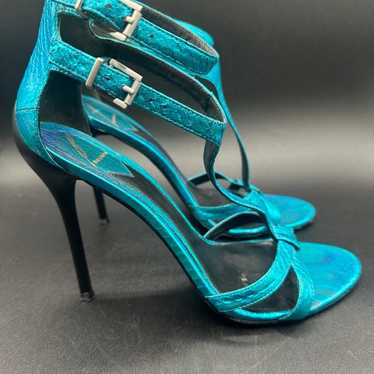 Brian Atwood Metallic Blue Turquoise Snake Python… - image 1