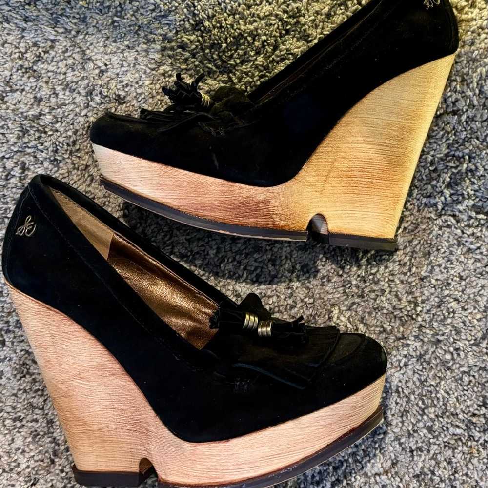 SAM Edelman Black Suede Wooden Wedge Tassel Mocca… - image 6