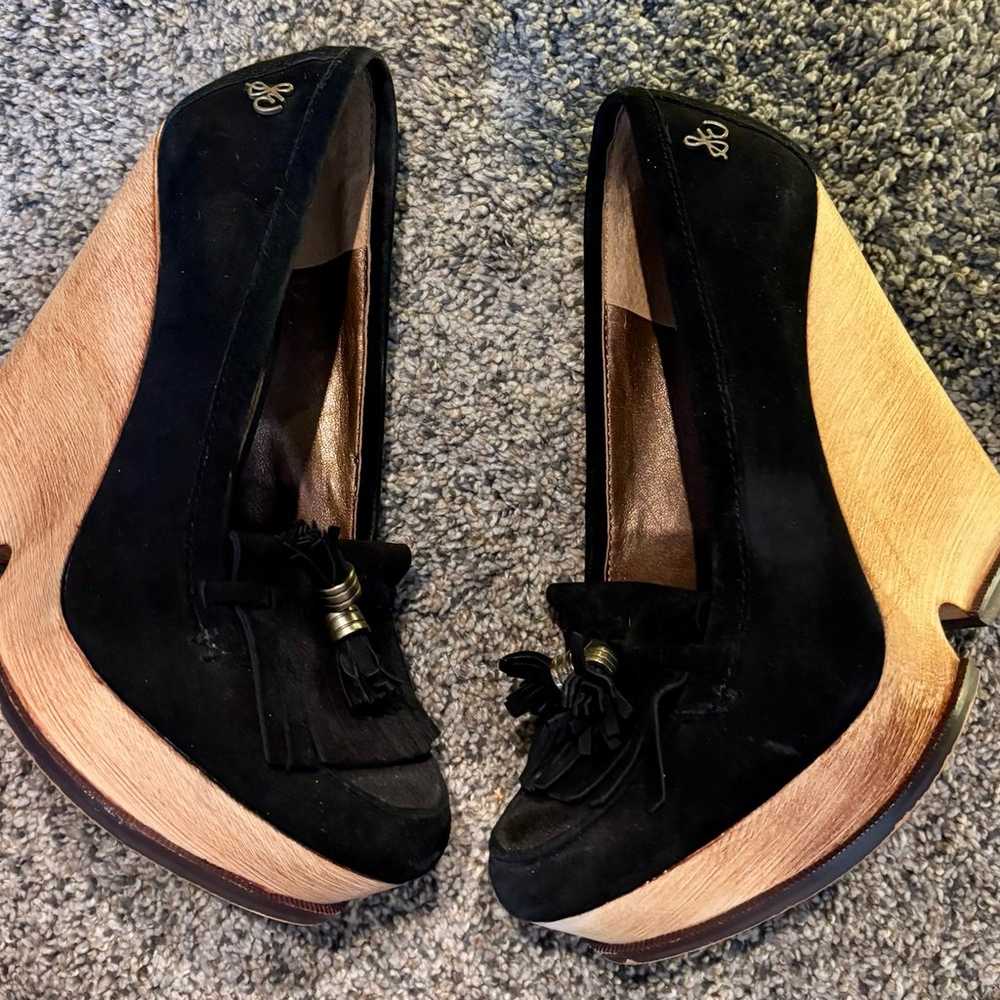 SAM Edelman Black Suede Wooden Wedge Tassel Mocca… - image 8