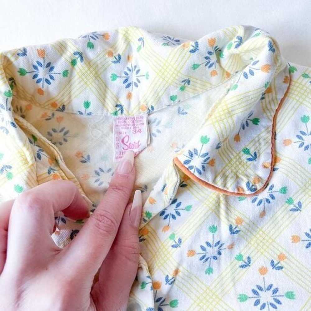 sears vintage 70s yellow floral button down top w… - image 2