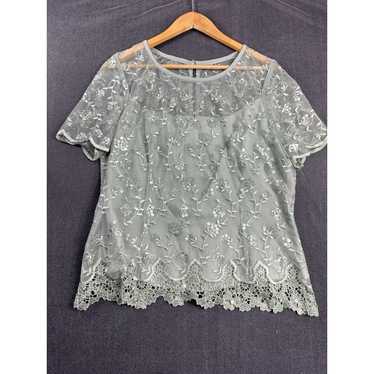 Vintage Karen Miller Womens Lace Overlay Blouse Si