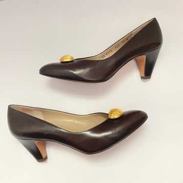 Salvatore Ferragamo Brown Kitten Heel Pu