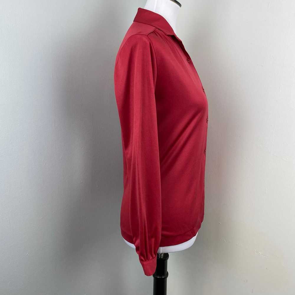 Vintage 70s Red Polyester Button Down Blouse Small - image 3