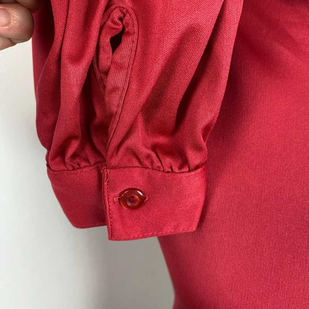 Vintage 70s Red Polyester Button Down Blouse Small - image 4