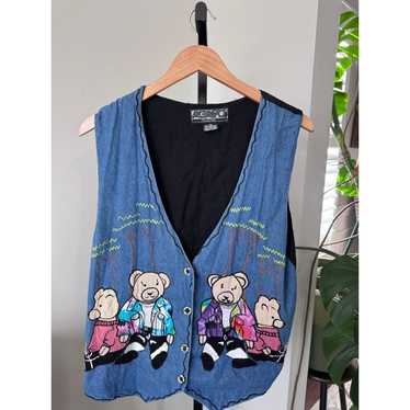 Vintage Agapo Denim Teddy Vest - image 1