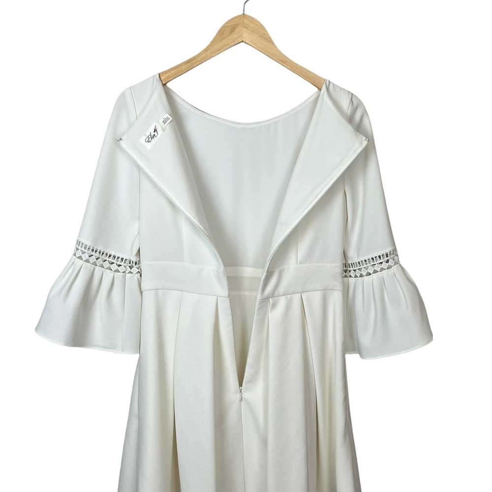 Eliza J Pleated Bell Sleeve Ivory Dress Size 4 - image 11