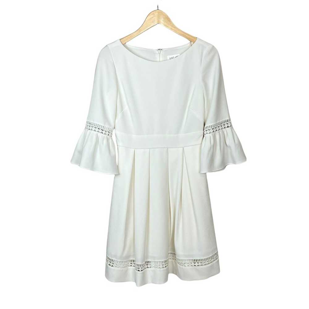 Eliza J Pleated Bell Sleeve Ivory Dress Size 4 - image 12