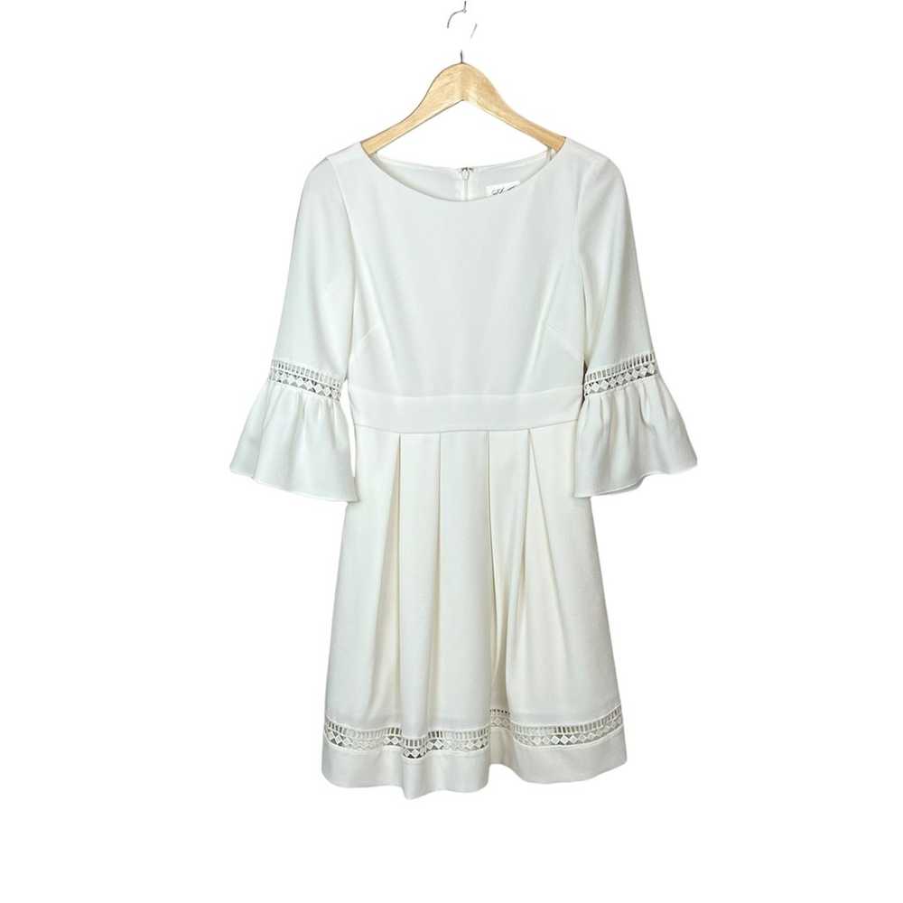 Eliza J Pleated Bell Sleeve Ivory Dress Size 4 - image 1