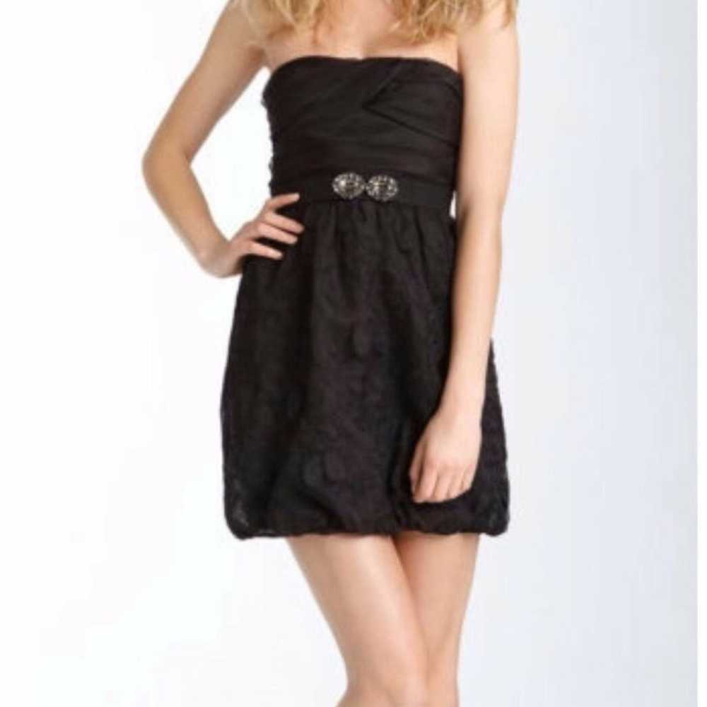 BCBG  Black Strapless Organza Mini Dress Jewel Wa… - image 1