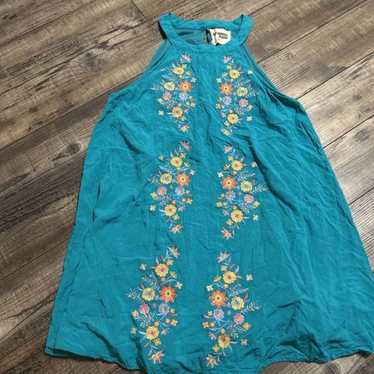 Savanna Jane Boho Dress Teal Embroidered Sleeveles