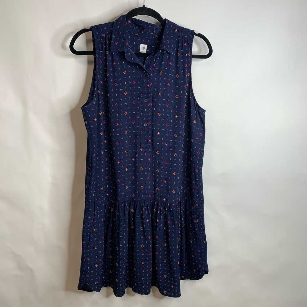 GAP Blue Diamond Print Sleeveless Shirt Dress Sz … - image 1