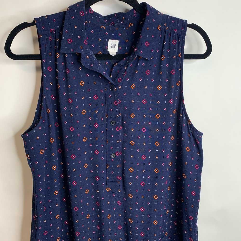 GAP Blue Diamond Print Sleeveless Shirt Dress Sz … - image 4