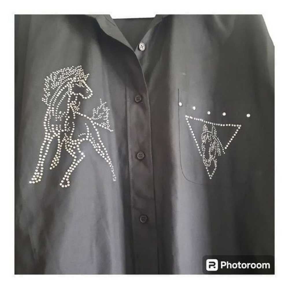 H&J Western Rhinestone Horse Black Long Sleeve Sh… - image 3