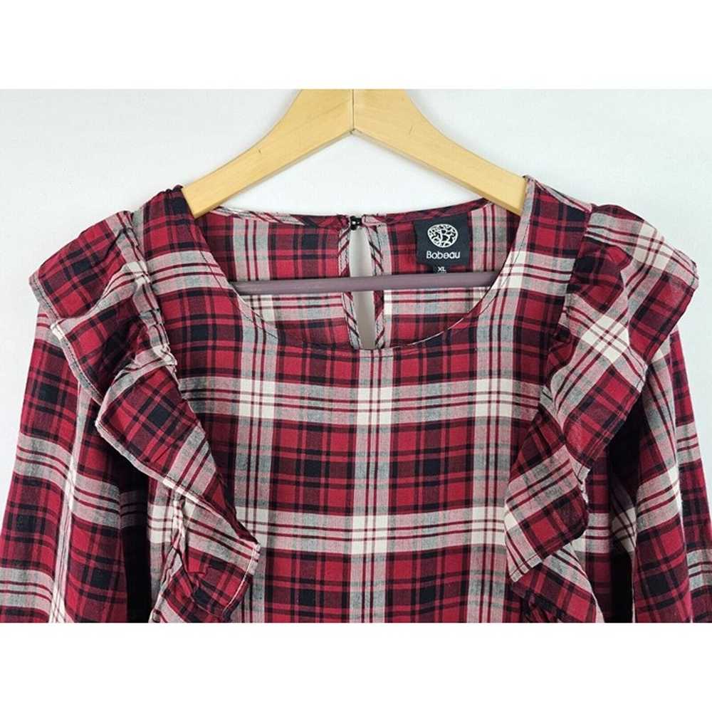 Bobeau Women's Dress Size XL Red Plaid Ruffle Lon… - image 2