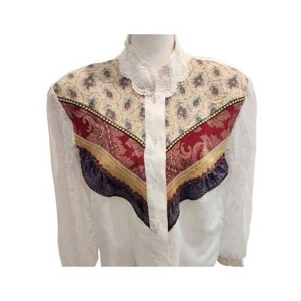 Vintage 80s Western Long Sleeve Shirt L White Qui… - image 1