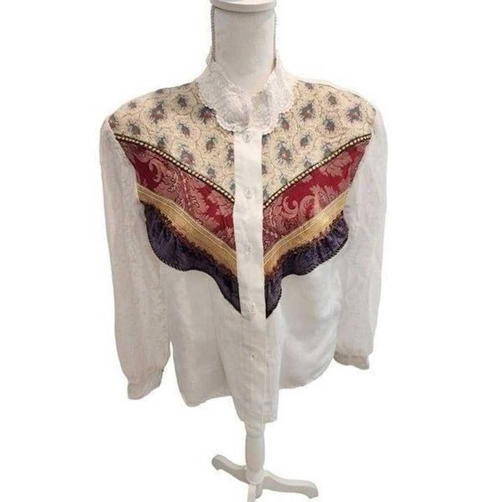 Vintage 80s Western Long Sleeve Shirt L White Qui… - image 2